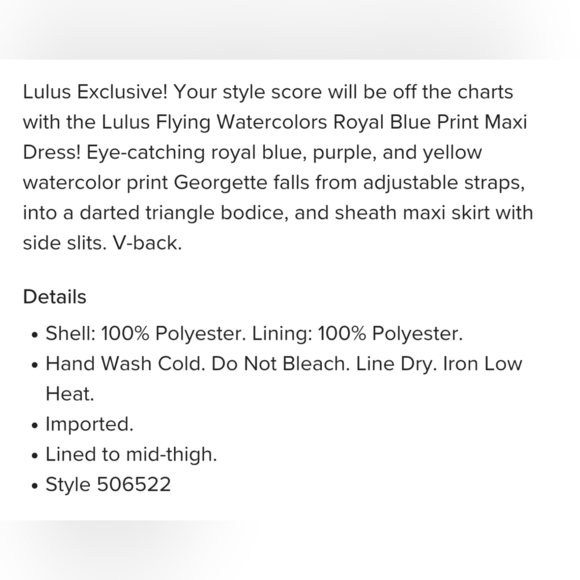 Lulus Flying Watercolors Royal Blue Watercolor Print Sheath Maxi Dress, Size XS - Picture 7 of 13